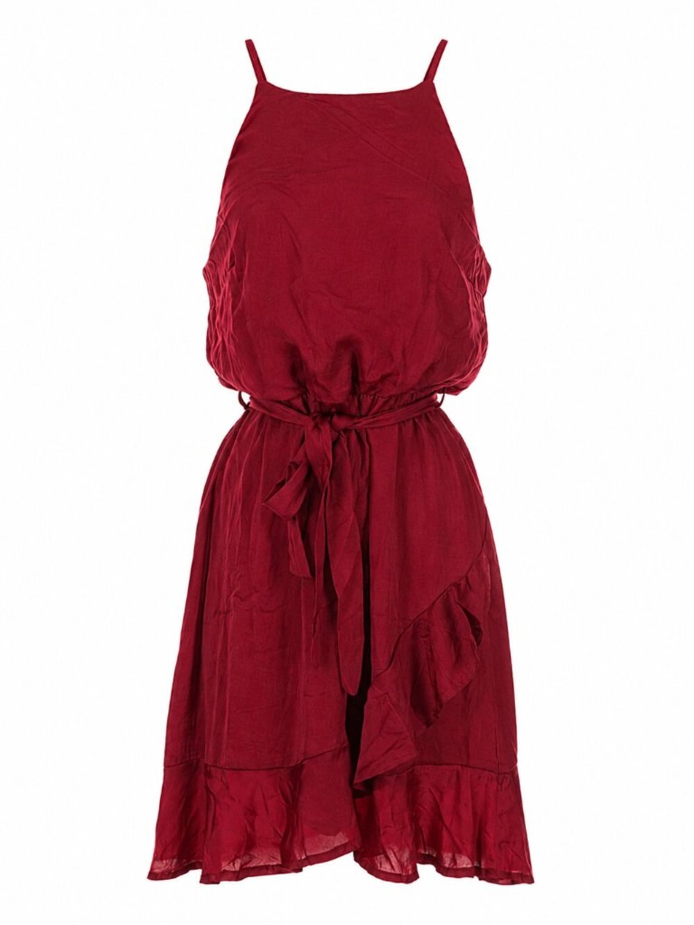 SHE + SKY Women's Red Halter Ruffle Dress, S